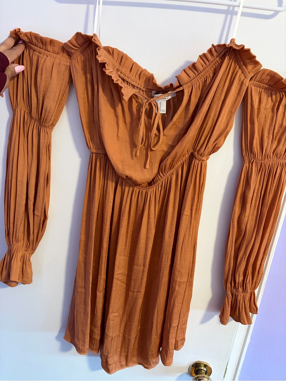 Forever 21 Rust Off-Shoulder Tie-Front Dress